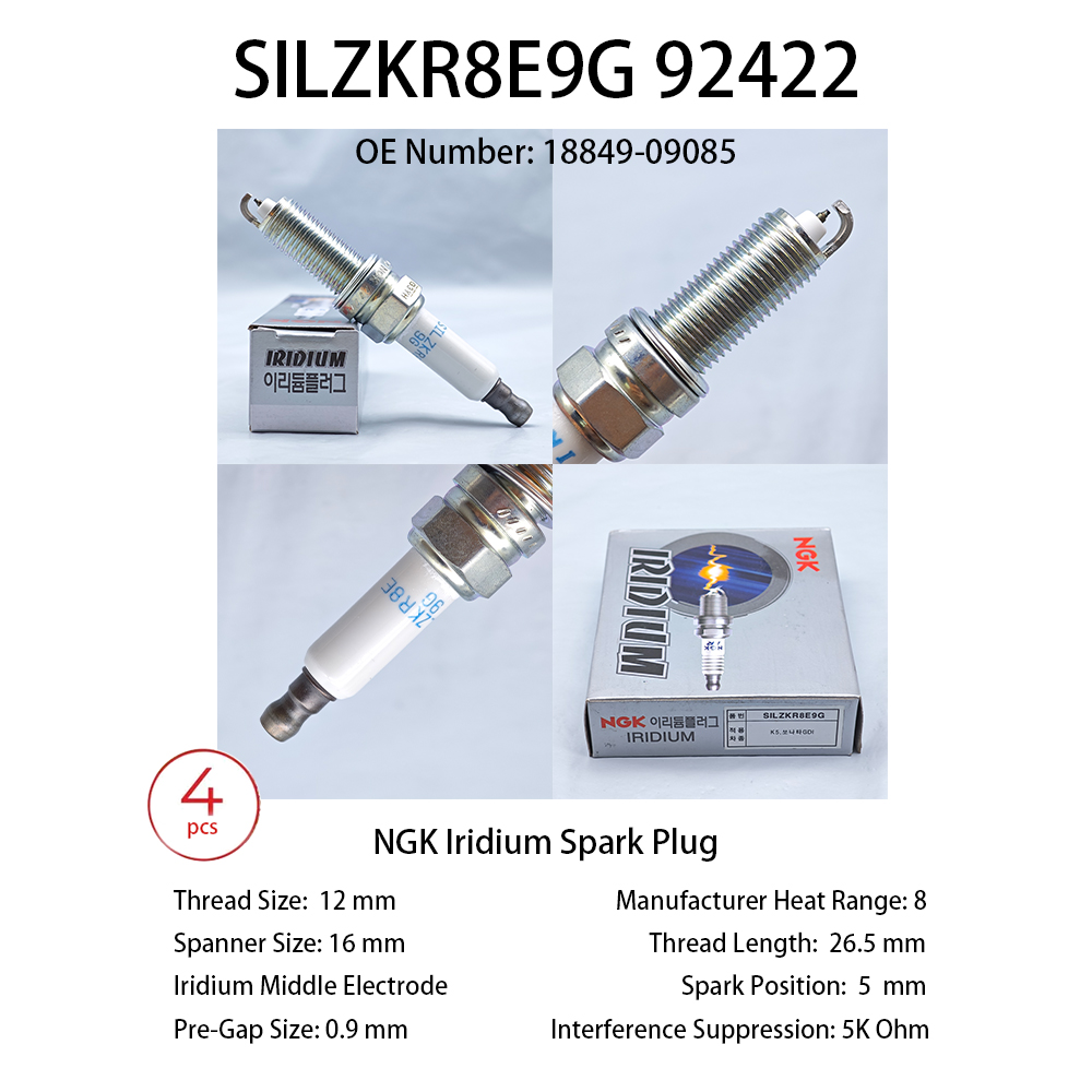 Ngk Spark Plug Laser Iridium - 4ชิ้นเดิมNGKเลเซอร์อิริเดียมหัวเทียนSilZKR8E9G OEM 18849-09085 1884909085 รหัสเครื่องยนต์ G4KH